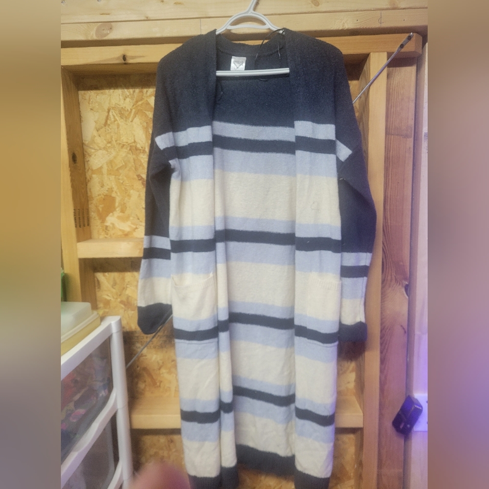 Freshman 1996 NWOT Long Blue Striped Cardigan Sweater Womens Size XS
